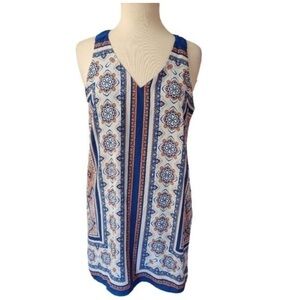 Monteau Los Angeles bohemian orange, blue, and beige tunic dress size large